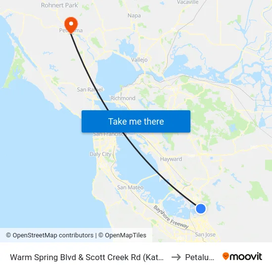 Warm Spring Blvd & Scott Creek Rd (Kato Rd) to Petaluma map