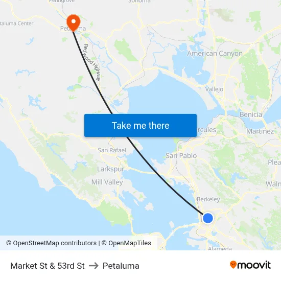 Market St & 53rd St to Petaluma map
