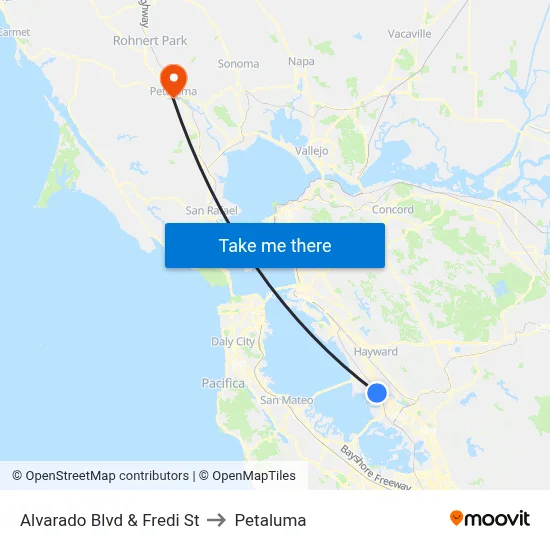 Alvarado Blvd & Fredi St to Petaluma map