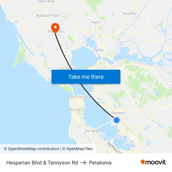 Hesperian Blvd & Tennyson Rd to Petaluma map