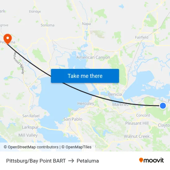 Pittsburg/Bay Point BART to Petaluma map