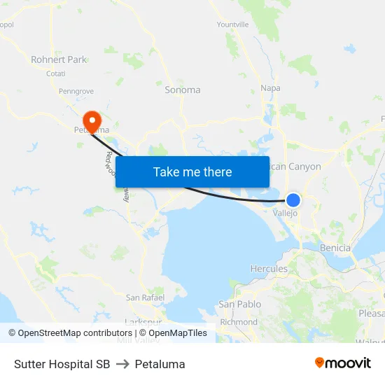Sutter Hospital SB to Petaluma map