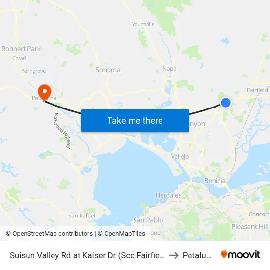 Suisun Valley Rd at Kaiser Dr (Scc Fairfield) to Petaluma map