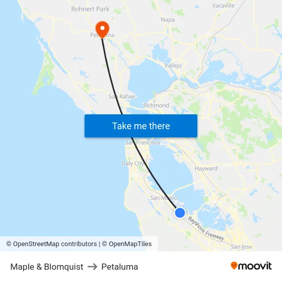 Maple & Blomquist to Petaluma map