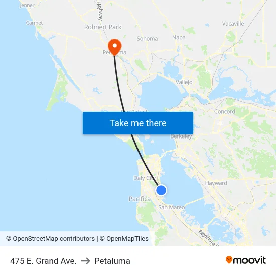 475 E. Grand Ave. to Petaluma map
