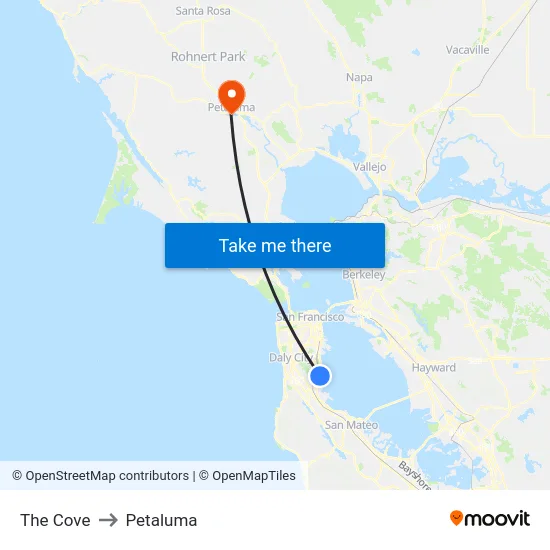 The Cove to Petaluma map