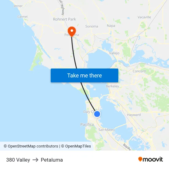 380 Valley to Petaluma map