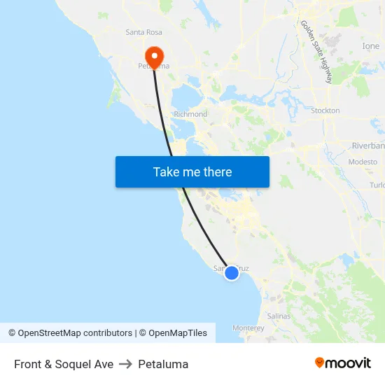Front & Soquel Ave to Petaluma map