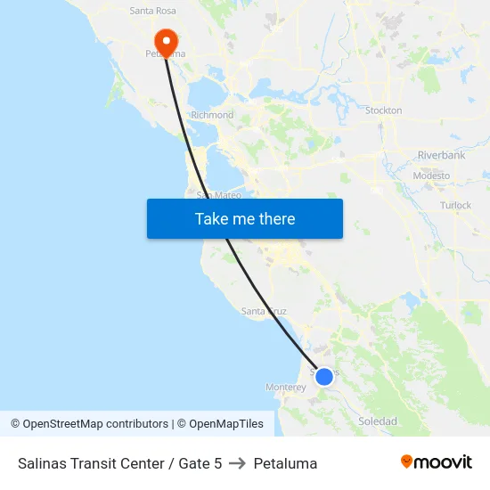 Salinas Transit Center / Gate 5 to Petaluma map