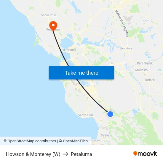 Howson & Monterey (W) to Petaluma map