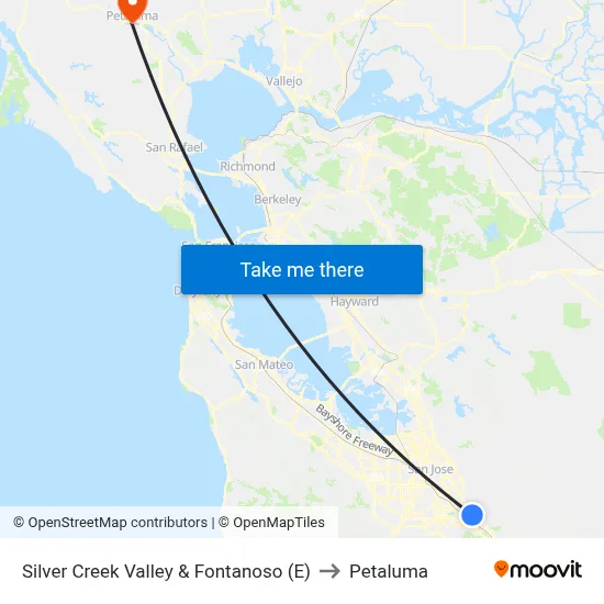 Silver Creek Valley & Fontanoso (E) to Petaluma map