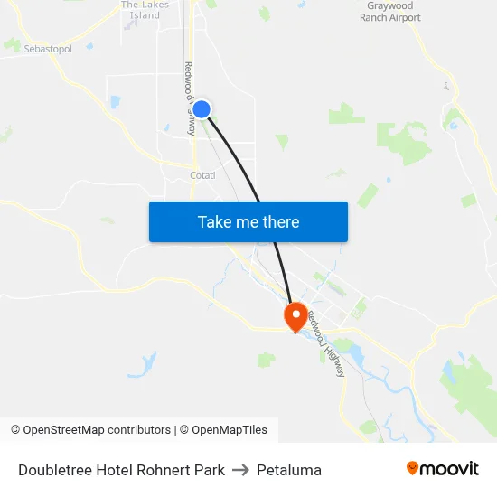 Doubletree Hotel Rohnert Park to Petaluma map