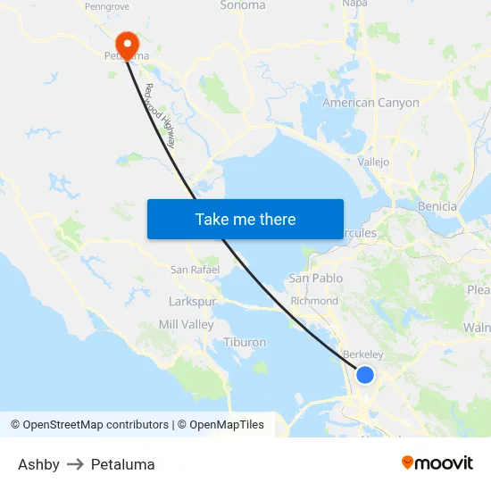 Ashby to Petaluma map
