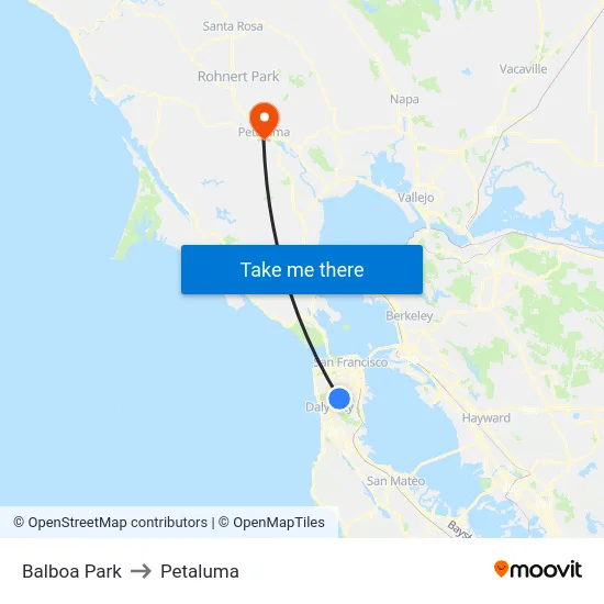 Balboa Park to Petaluma map