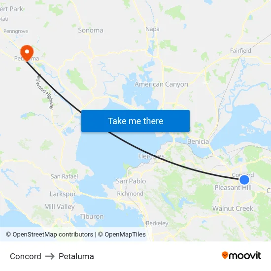 Concord to Petaluma map