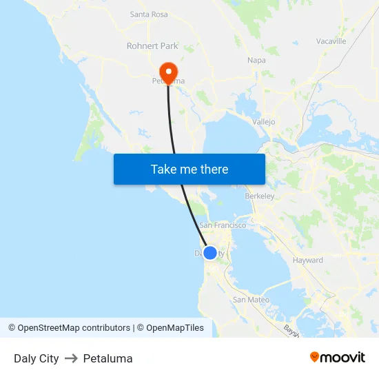 Daly City to Petaluma map