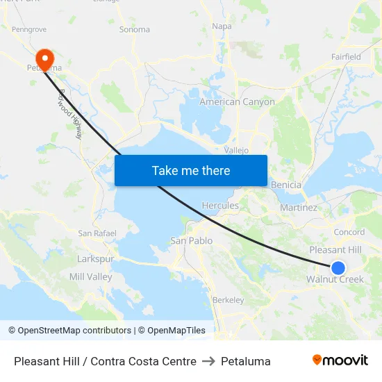 Pleasant Hill / Contra Costa Centre to Petaluma map