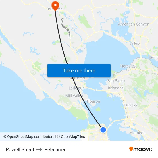 Powell Street to Petaluma map