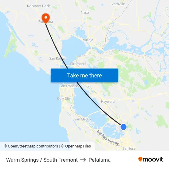 Warm Springs / South Fremont to Petaluma map