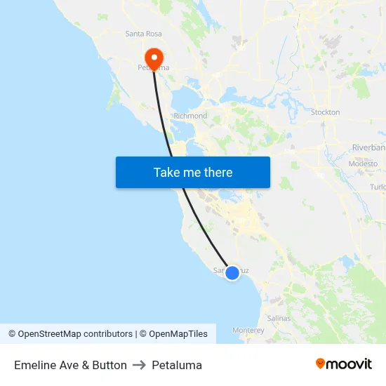 Emeline Ave & Button to Petaluma map