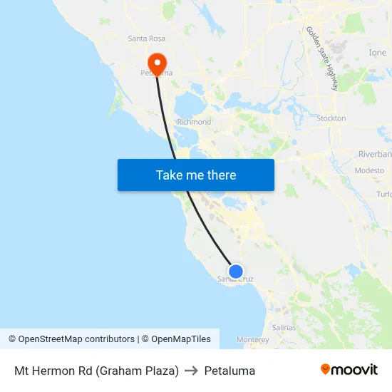 Mt Hermon Rd (Graham Plaza) to Petaluma map