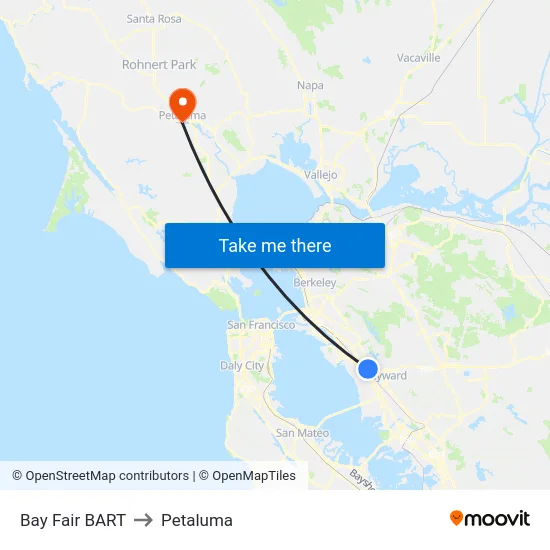 Bay Fair BART to Petaluma map