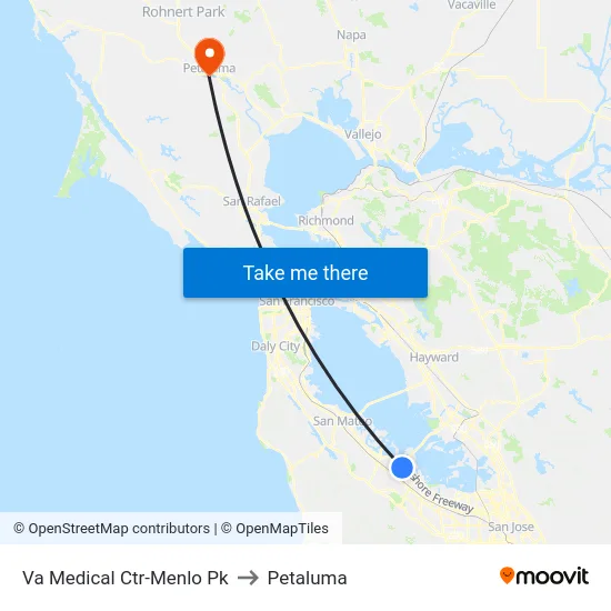 Va Medical Ctr-Menlo Pk to Petaluma map