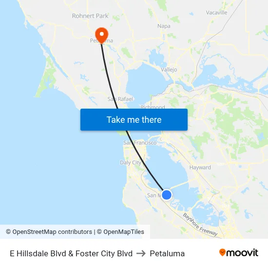 E Hillsdale Blvd & Foster City Blvd to Petaluma map