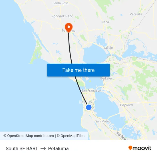 South SF BART to Petaluma map