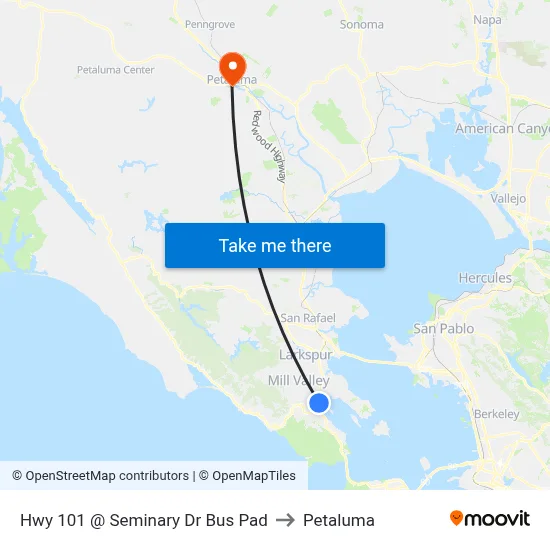 Hwy 101 @ Seminary Dr Bus Pad to Petaluma map