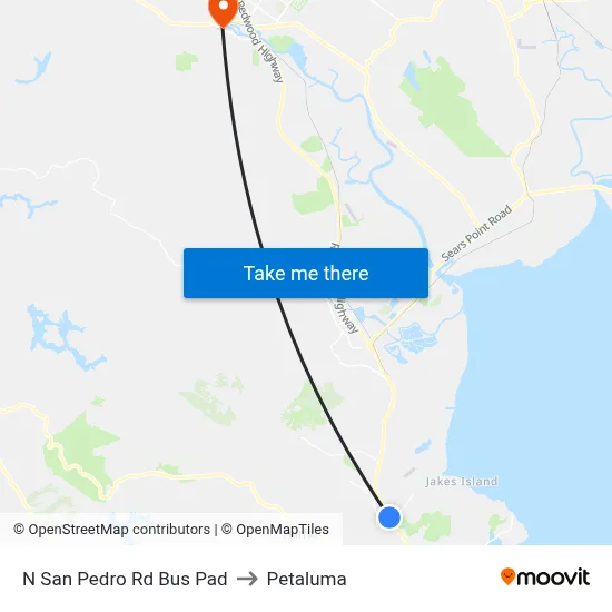 N San Pedro Rd Bus Pad to Petaluma map