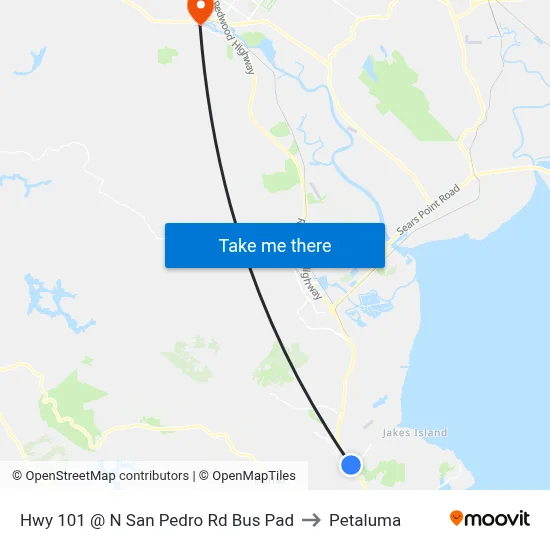 Hwy 101 @ N San Pedro Rd Bus Pad to Petaluma map