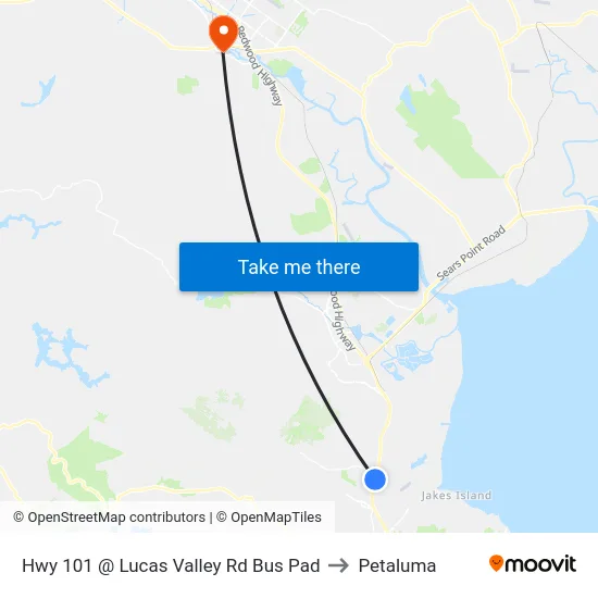 Hwy 101 @ Lucas Valley Rd Bus Pad to Petaluma map
