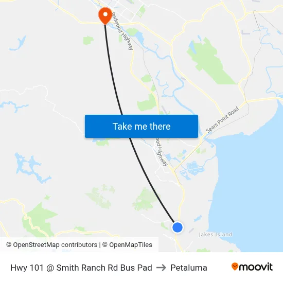 Hwy 101 @ Smith Ranch Rd Bus Pad to Petaluma map