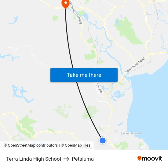Terra Linda High School to Petaluma map