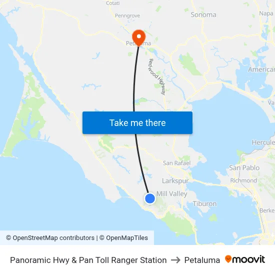 Panoramic Hwy & Pan Toll Ranger Station to Petaluma map