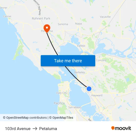 103rd Avenue to Petaluma map