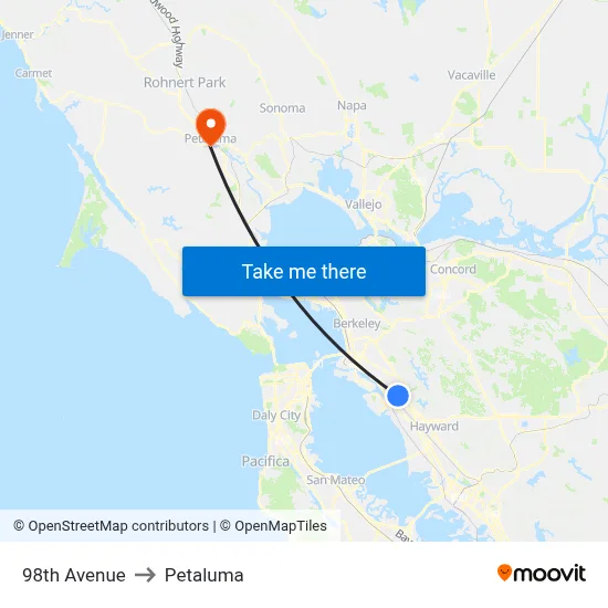 98th Avenue to Petaluma map