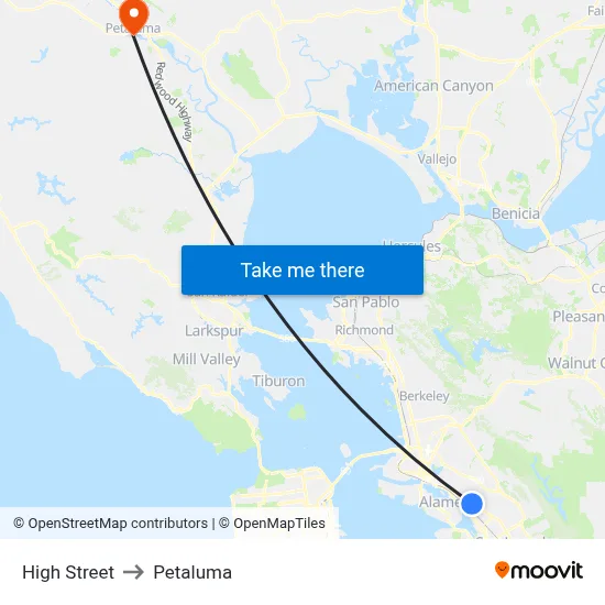 High Street to Petaluma map