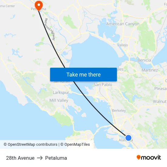 28th Avenue to Petaluma map