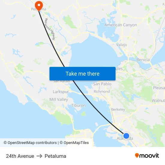 24th Avenue to Petaluma map