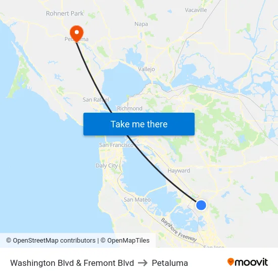 Washington Blvd & Fremont Blvd to Petaluma map