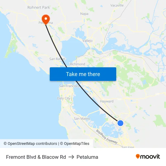 Fremont Blvd & Blacow Rd to Petaluma map