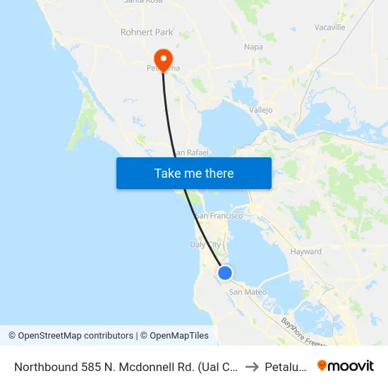 Northbound 585 N. Mcdonnell Rd. (Ual Cargo) to Petaluma map