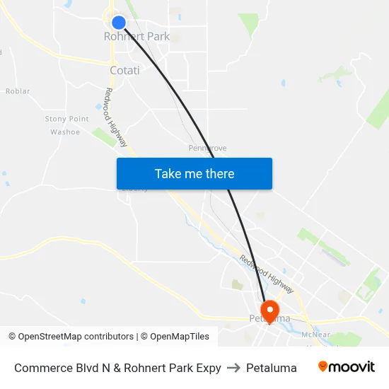 Commerce Blvd N & Rohnert Park Expy to Petaluma map