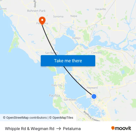 Whipple Rd & Wiegman Rd to Petaluma map
