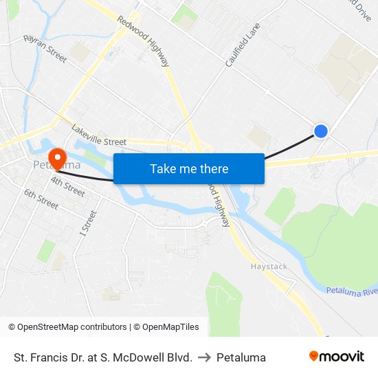 St. Francis Dr. at S. McDowell Blvd. to Petaluma map