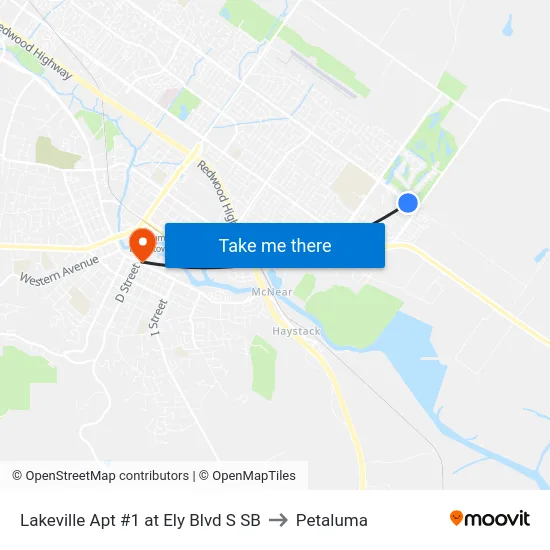 Lakeville Apt #1 at Ely Blvd S SB to Petaluma map