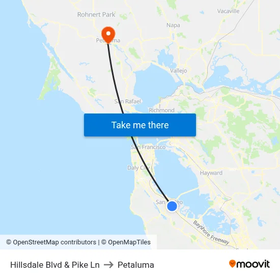 Hillsdale Blvd & Pike Ln to Petaluma map