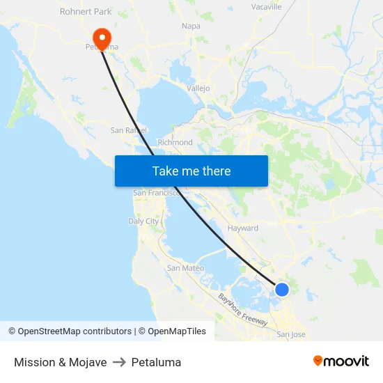 Mission & Mojave to Petaluma map